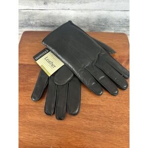 Isotoner Men's Black Leather Pile Lined Gloves Medium